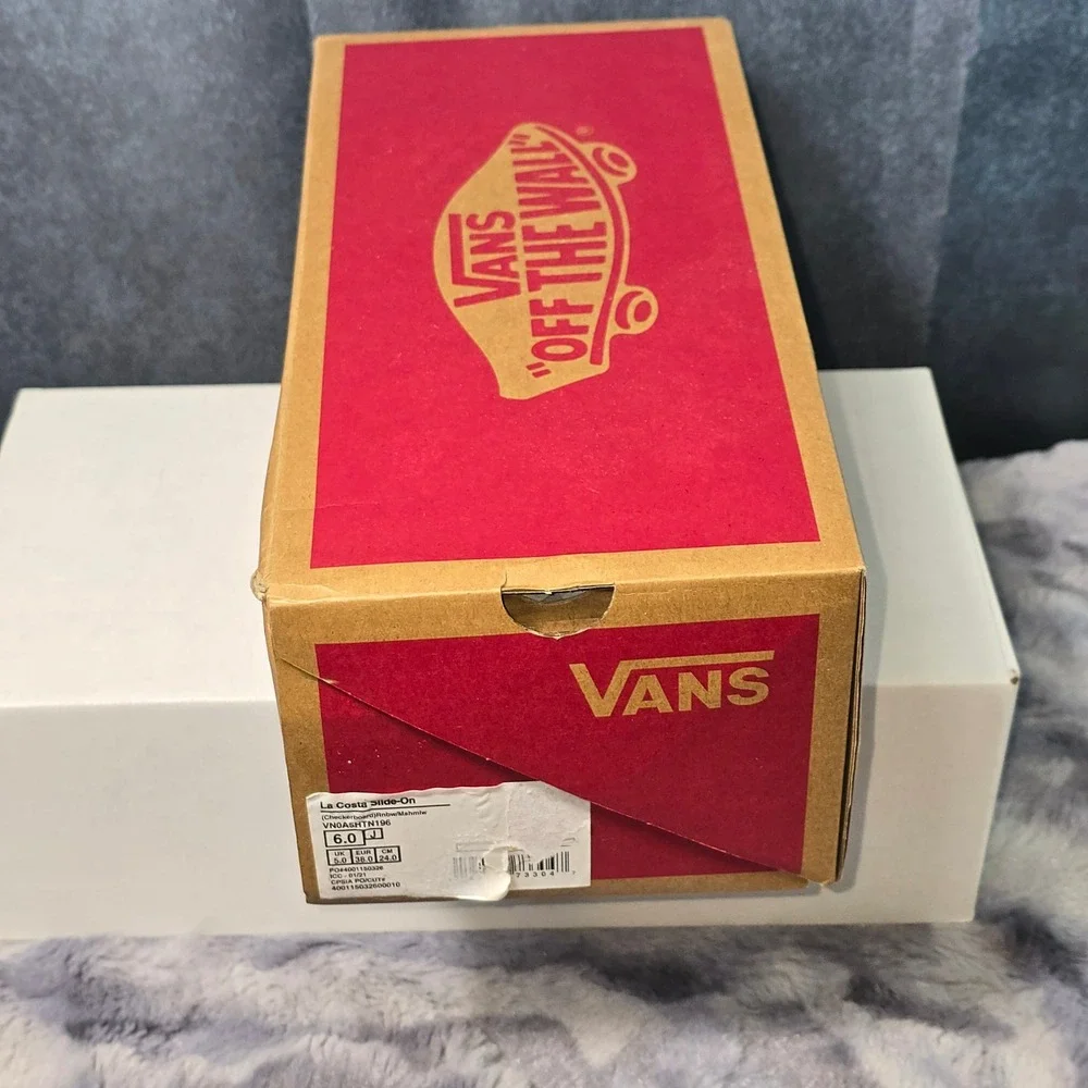 NWB Vans La Costa Slide-On Rainbow Checkerboard‎ Marshmallow Kids Size 6.0